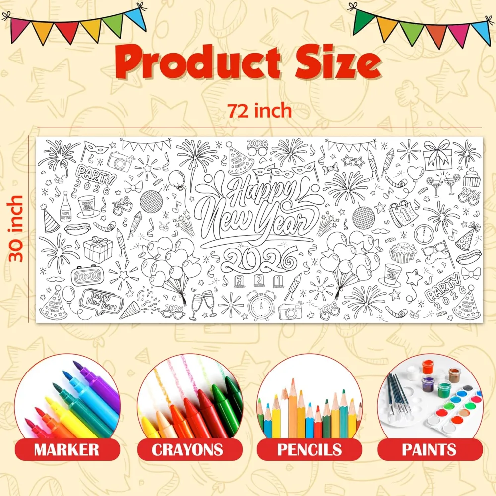 Happy New Year Giant Coloring Poster/Tablecloth, view 2