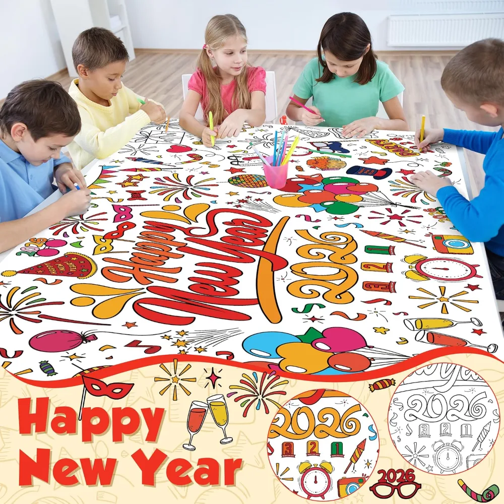 Happy New Year Giant Coloring Poster/Tablecloth, view 5