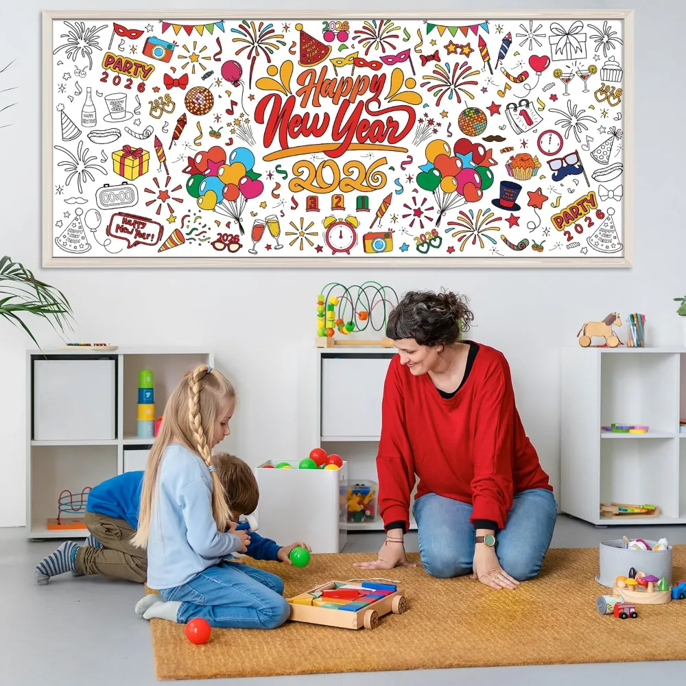 Happy New Year Giant Coloring Poster/Tablecloth, view 6