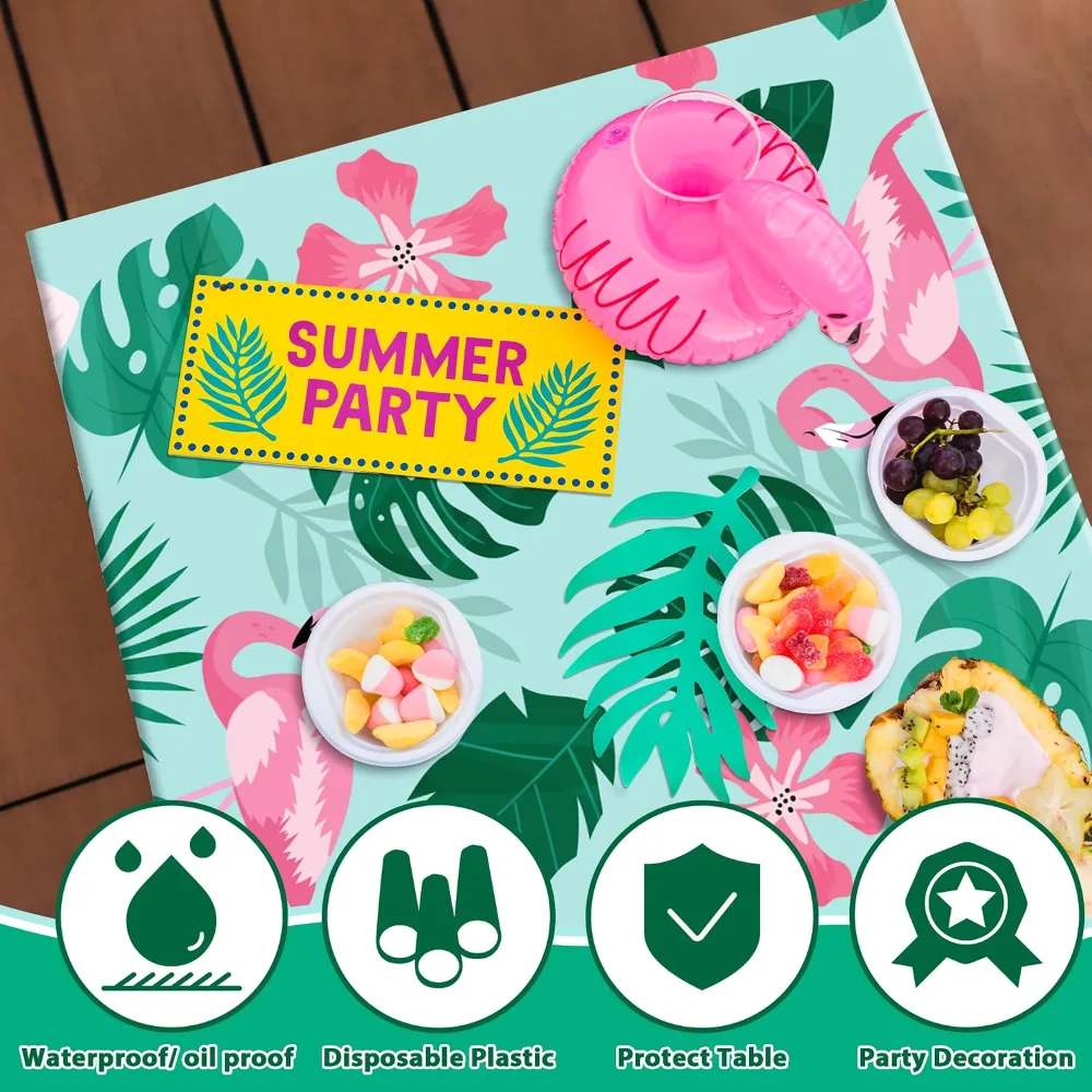 Hawaiian Party Tablecloth with Summer Giant Coloring Poster, view 6