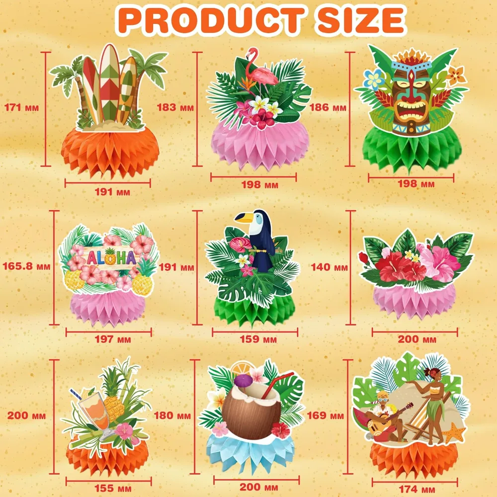Luau Party Decorations 9 PCS Hawaiian Honeycomb Table, view 2