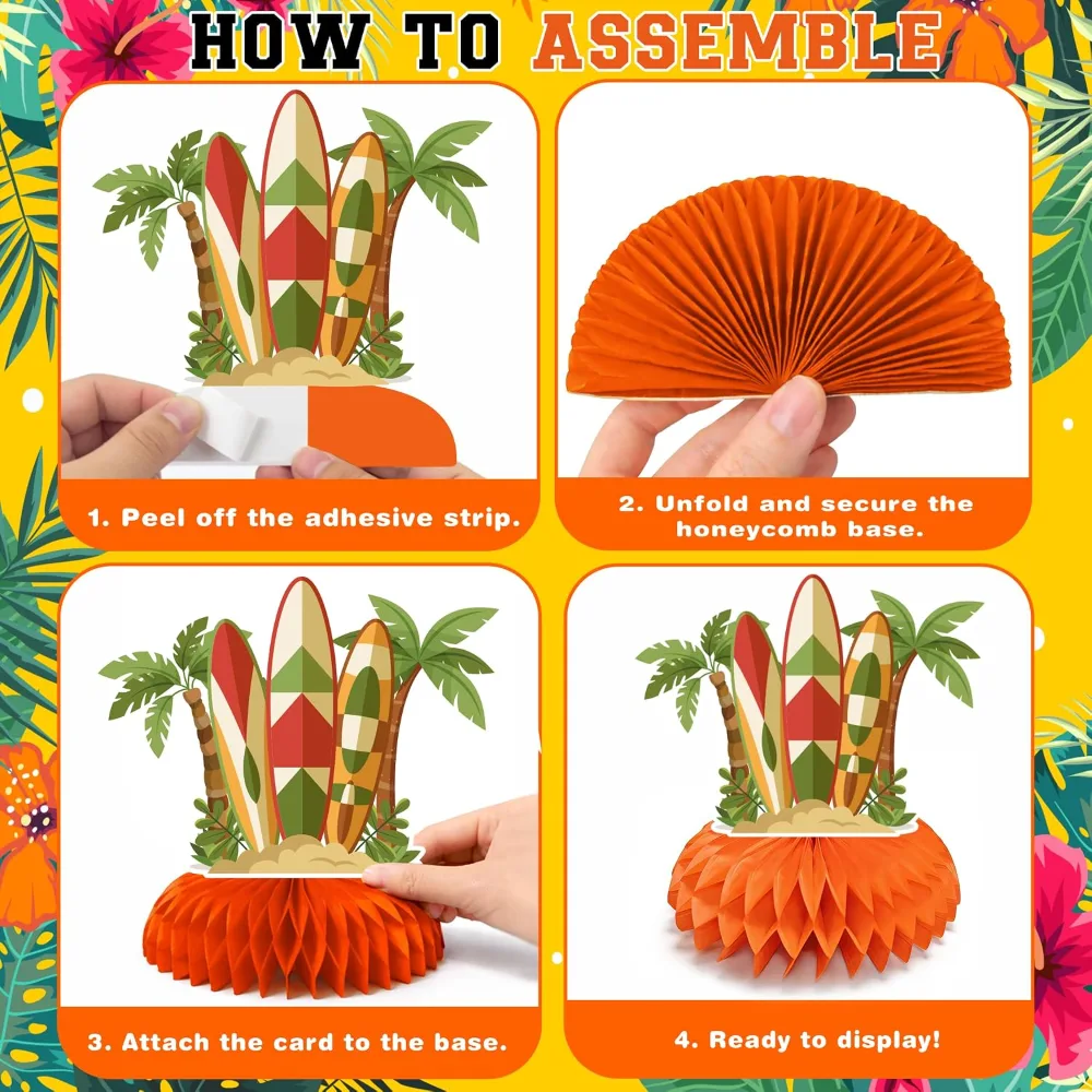 Luau Party Decorations 9 PCS Hawaiian Honeycomb Table, view 3