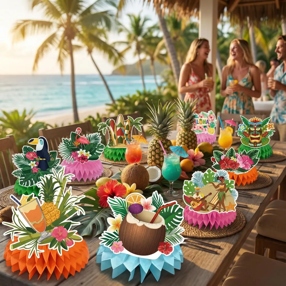 Luau Party Decorations 9 PCS Hawaiian Honeycomb Table, view 4