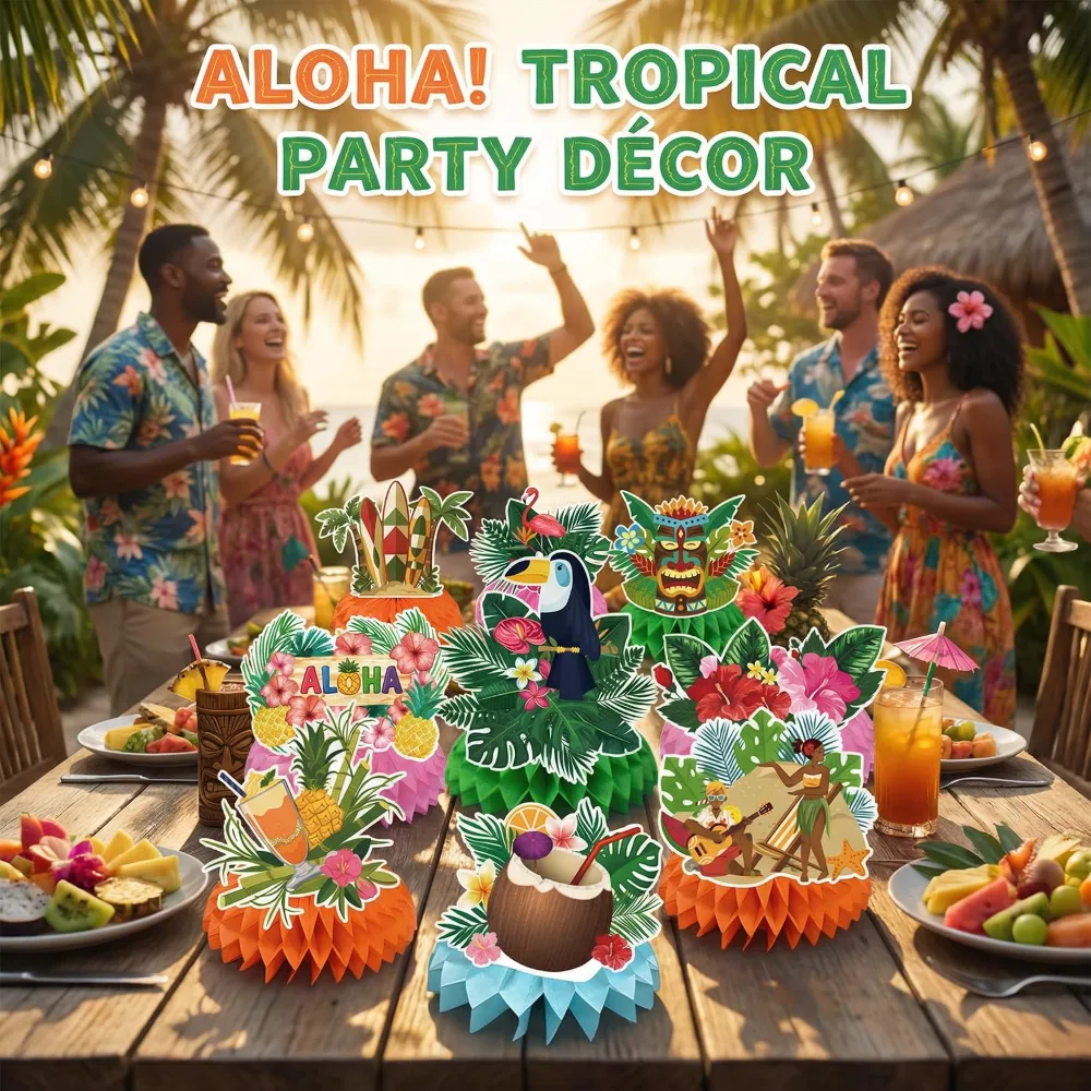 Luau Party Decorations 9 PCS Hawaiian Honeycomb Table, view 5