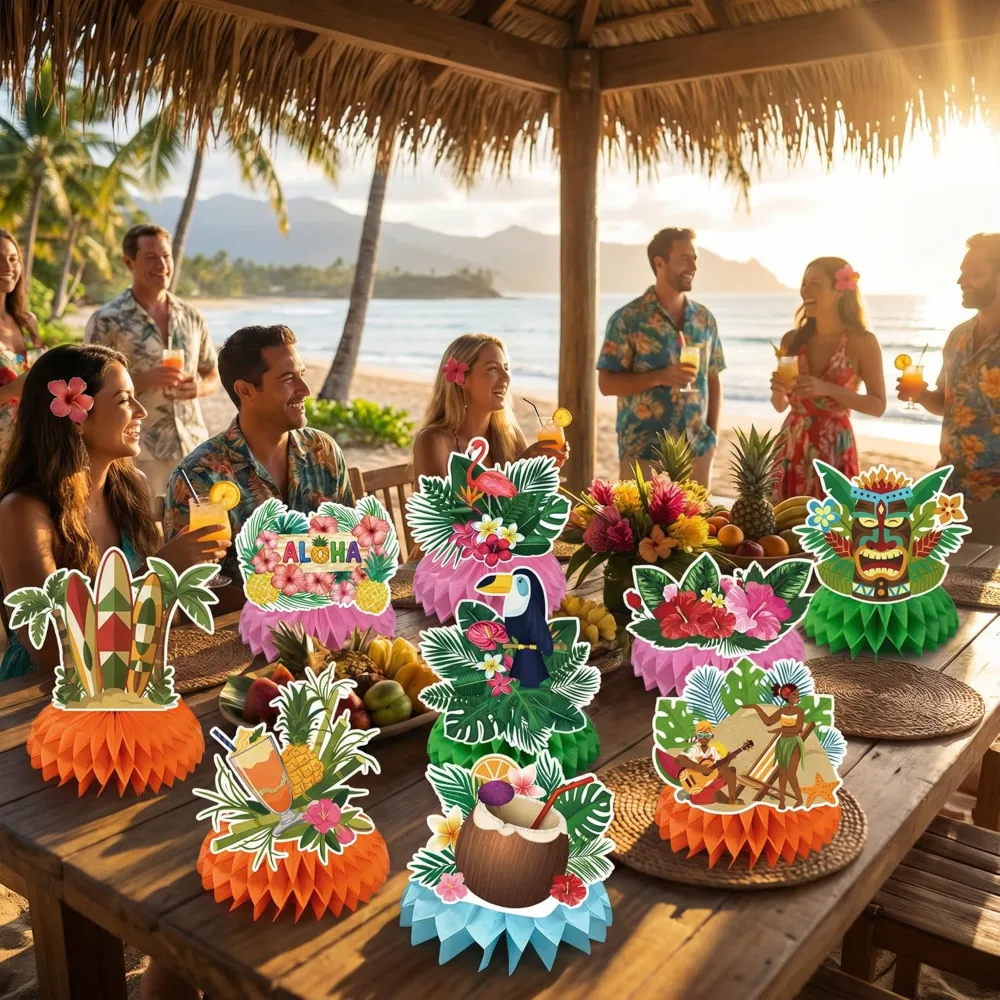 Luau Party Decorations 9 PCS Hawaiian Honeycomb Table, view 6