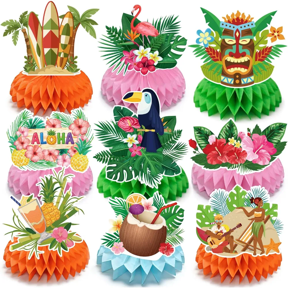 Luau Party Decorations 9 PCS Hawaiian Honeycomb Table