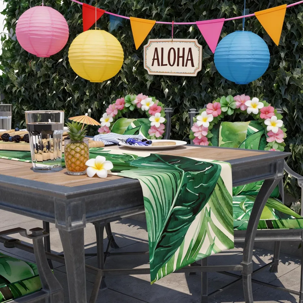 Luau Party Decorations Palm Leaves Table Runner, view 3