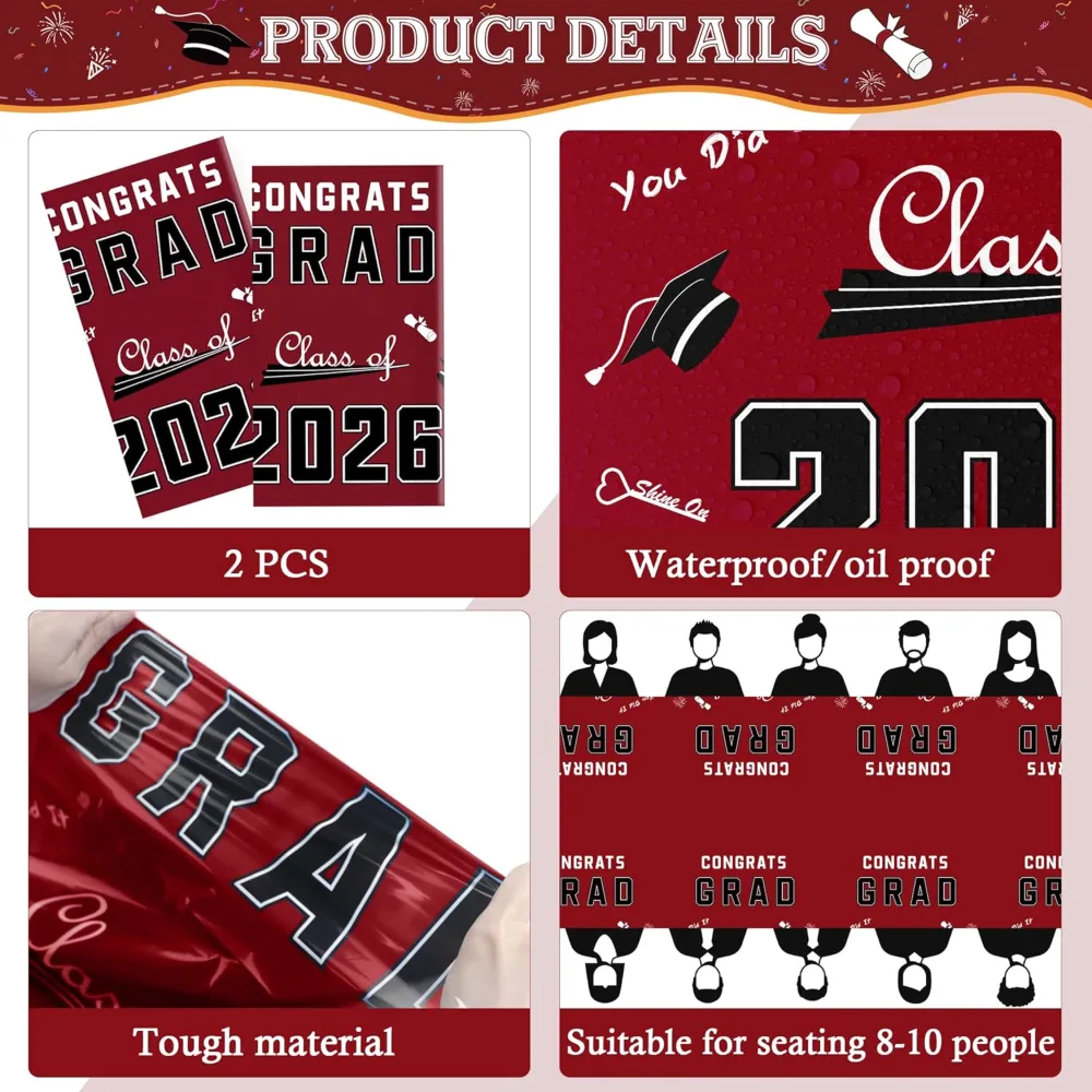 Maroon Graduation Decorations Class of 2026 2027- 𝐒𝐇𝐎𝐏, view 4