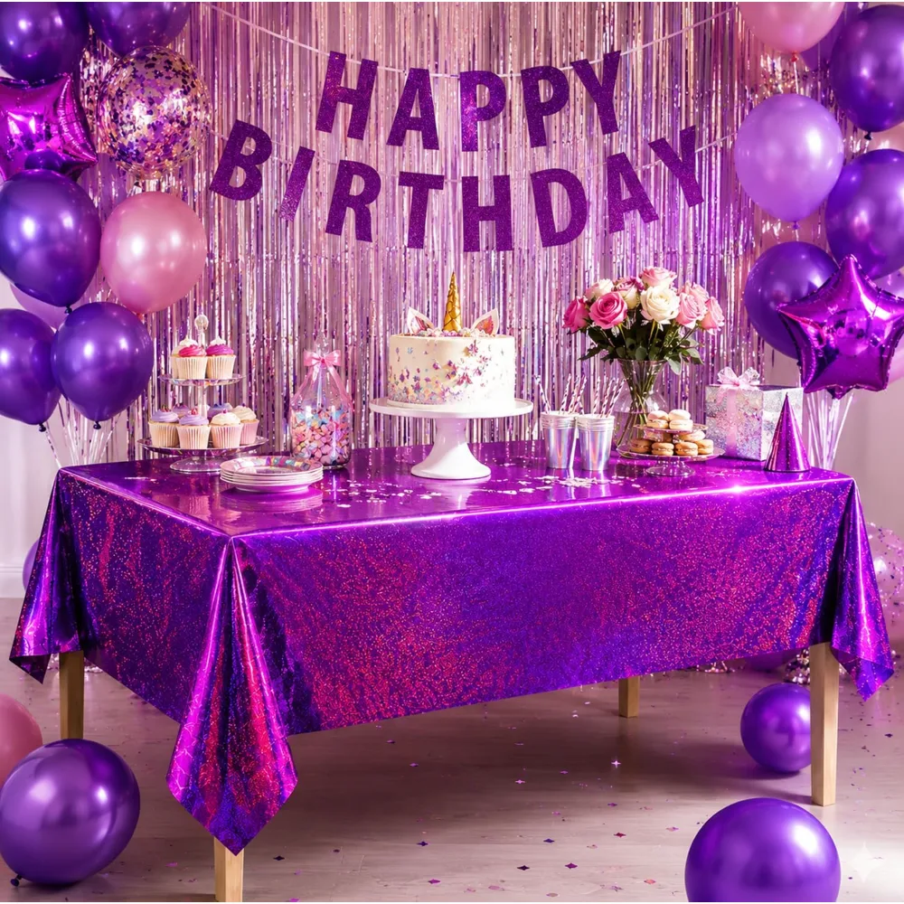 OHOME 2 Pack Laser Pink and Purple Tablecloth, view 2