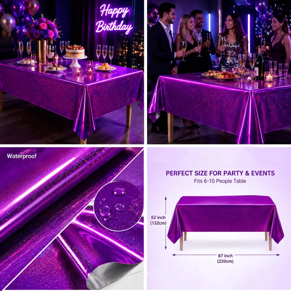 OHOME 2 Pack Laser Pink and Purple Tablecloth, view 3