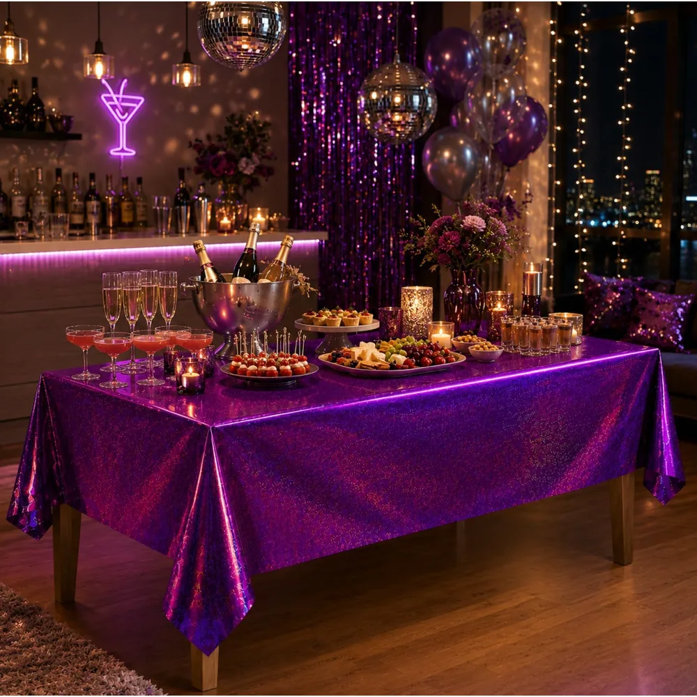 OHOME 2 Pack Laser Pink and Purple Tablecloth, view 6