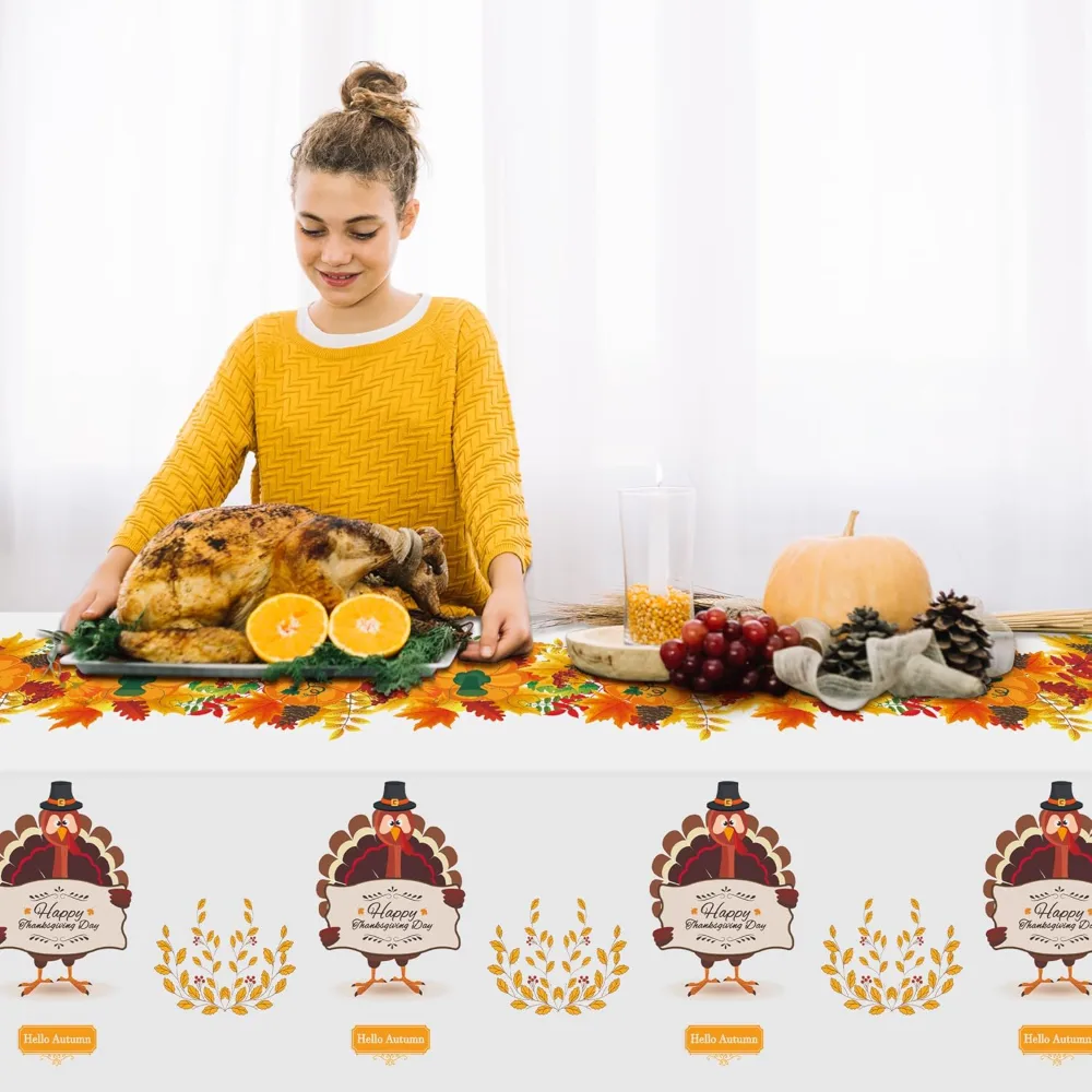 OHOME 2 Pack Thanksgiving Tablecloth Disposable, view 5