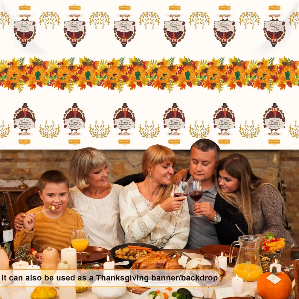 OHOME 2 Pack Thanksgiving Tablecloth Disposable, view 6