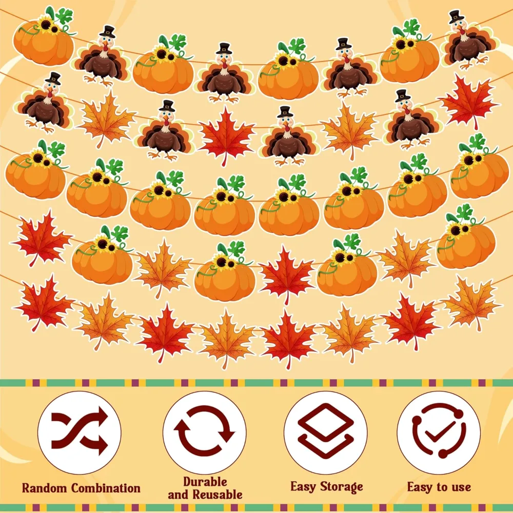 OHOME 2 Pack Thanksgiving Tablecloth with Thanksgiving Garland, view 4