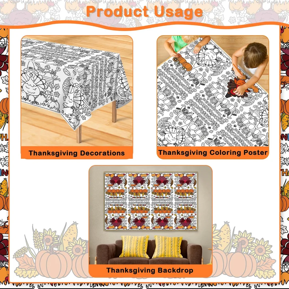 OHOME 2 PCS Thanksgiving Giant Coloring Poster/Tablecloth, view 4