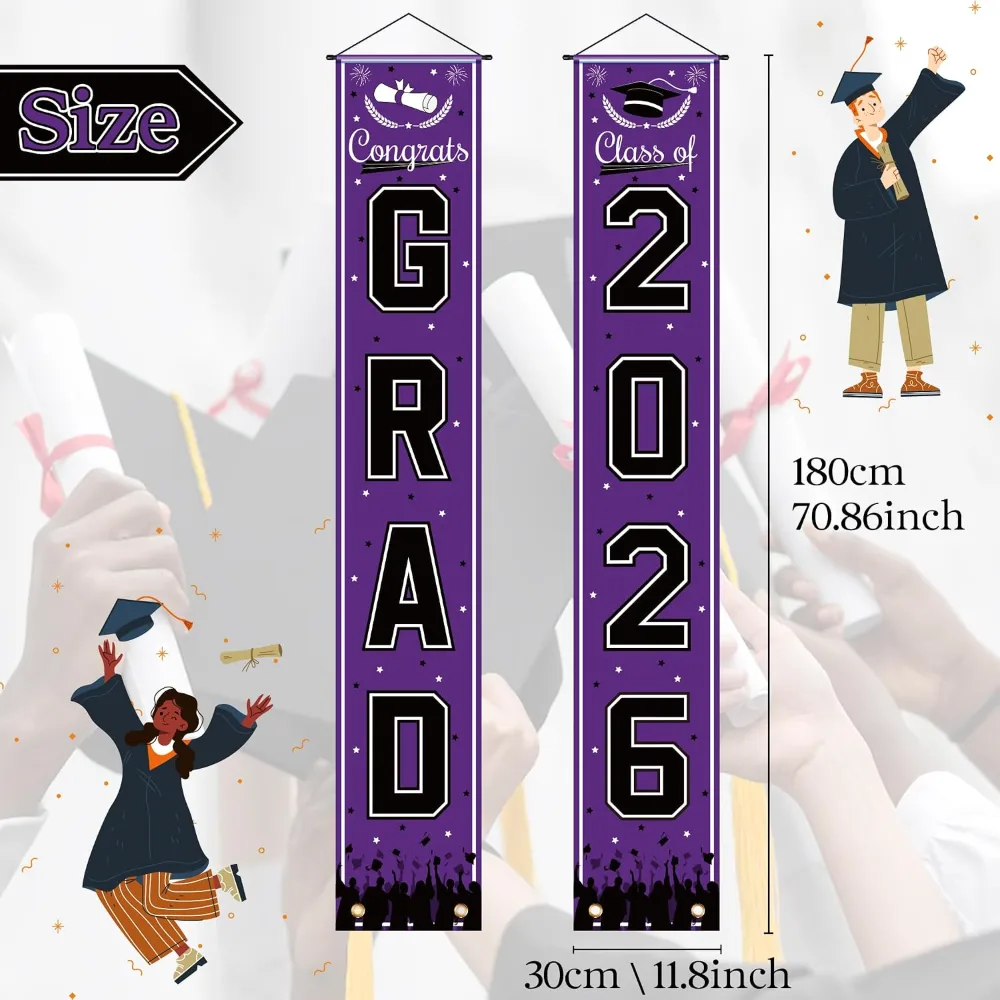 OHOME 2026 Graduation Decorations Purple Congrats Grad Porch Banner, view 2