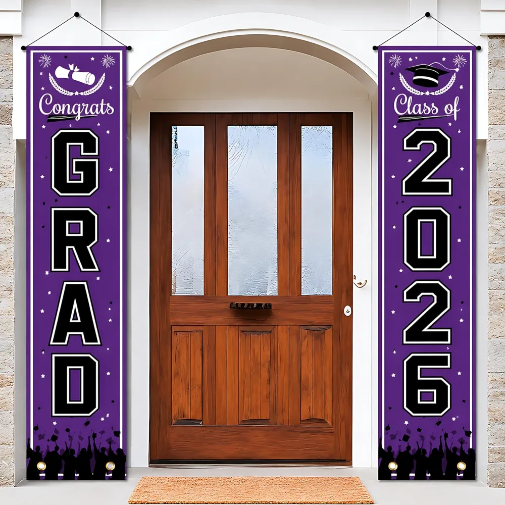 OHOME 2026 Graduation Decorations Purple Congrats Grad Porch Banner