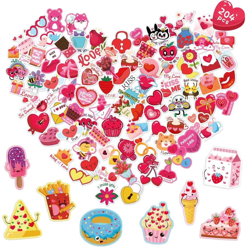 OHOME 204 PCS Valentines Day Stickers & Cards