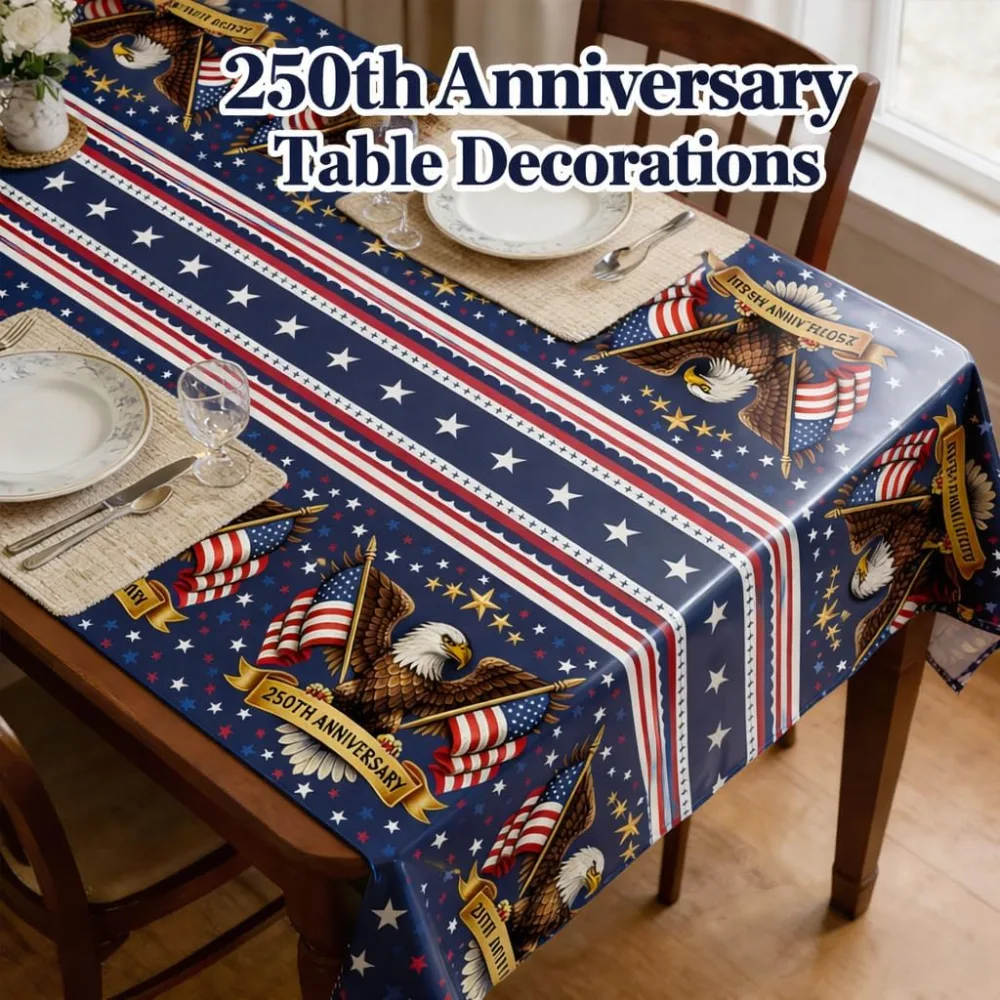 OHOME 250th Anniversary American Flag Tablecloth for 4th of July, view 2