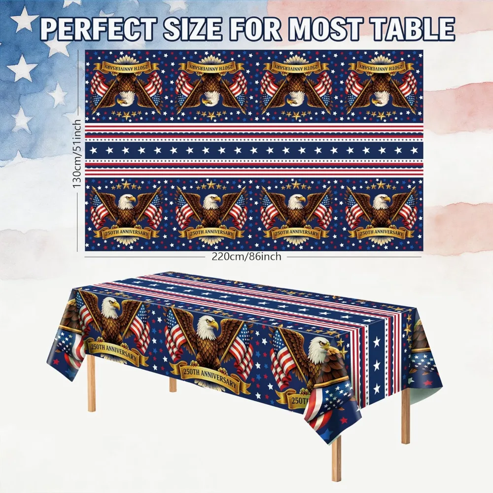 OHOME 250th Anniversary American Flag Tablecloth for 4th of July, view 3