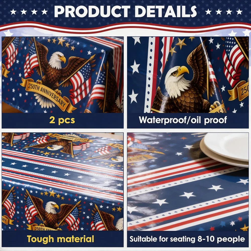 OHOME 250th Anniversary American Flag Tablecloth for 4th of July, view 4