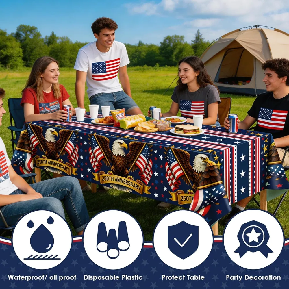 OHOME 250th Anniversary American Flag Tablecloth for 4th of July, view 5