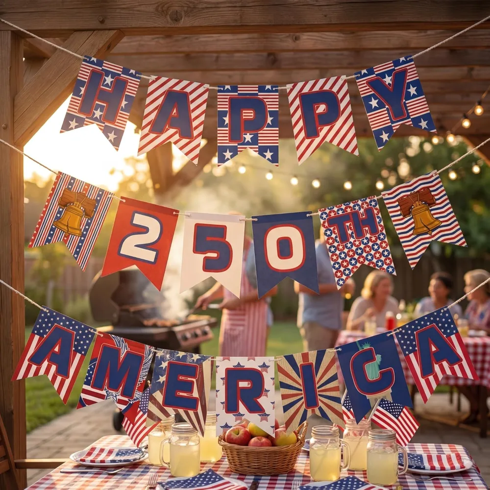 OHOME 250th Anniversary Decorations 250 Year USA Anniversary Banner, view 2