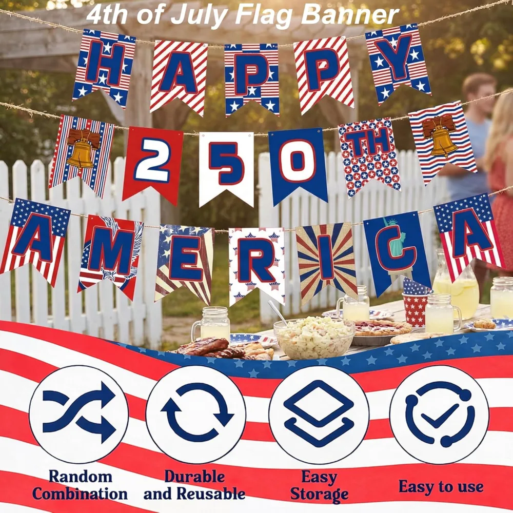 OHOME 250th Anniversary Decorations 250 Year USA Anniversary Banner, view 4