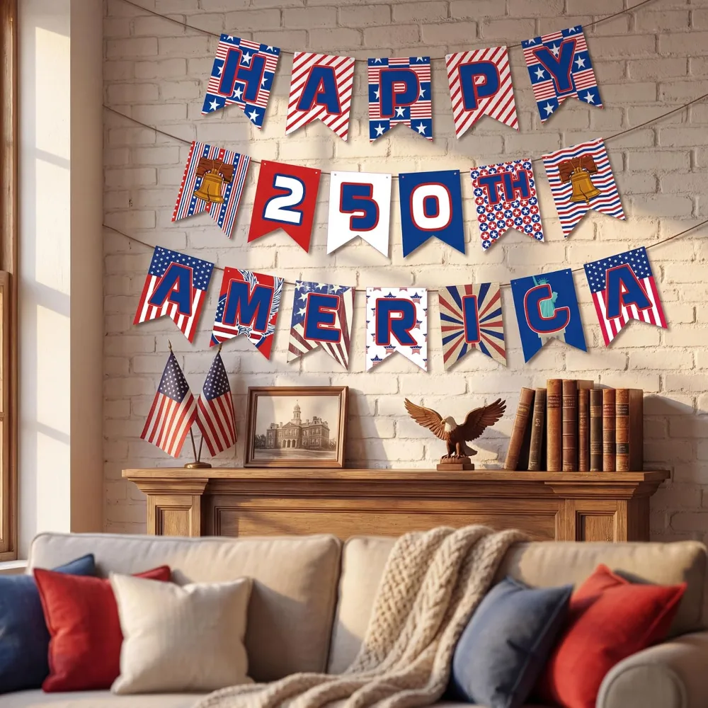 OHOME 250th Anniversary Decorations 250 Year USA Anniversary Banner, view 5
