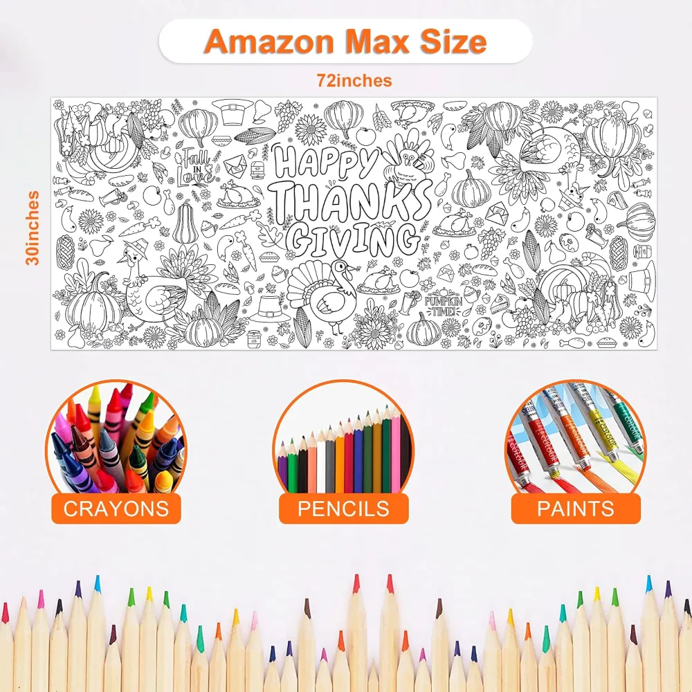 OHOME 3 Pack Thanksgiving Tablecloths & Giant Coloring Posters, view 3