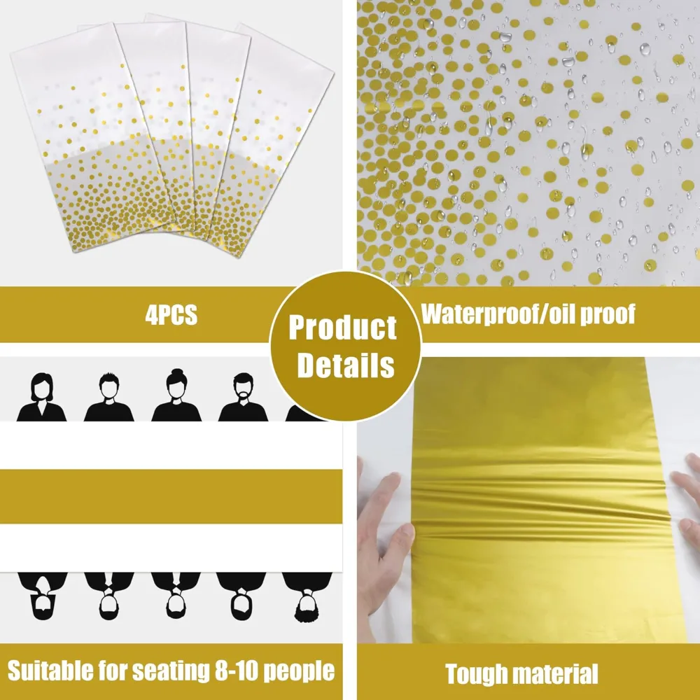 OHOME 4 Pack Disposable Plastic Table Cloths for Parties, view 4