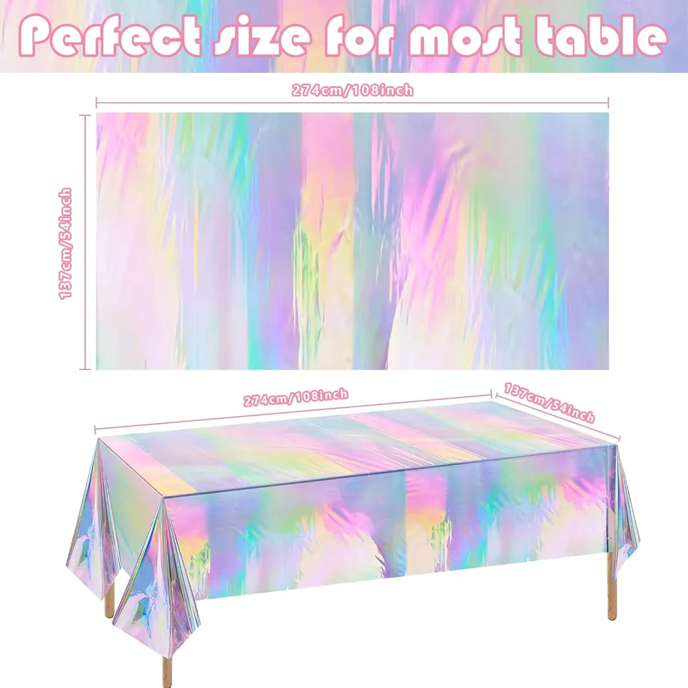 OHOME 4 Pack Iridescence Plastic Tablecloths Disposable Galentines, view 2