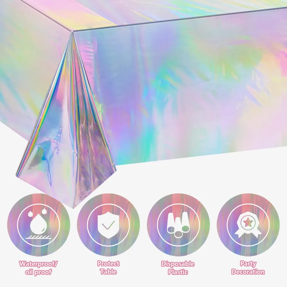 OHOME 4 Pack Iridescence Plastic Tablecloths Disposable Galentines, view 3