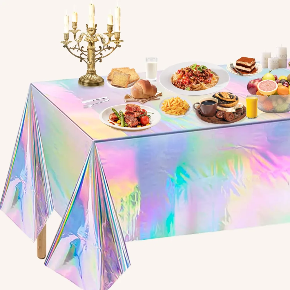 OHOME 4 Pack Iridescence Plastic Tablecloths Disposable Galentines, view 5