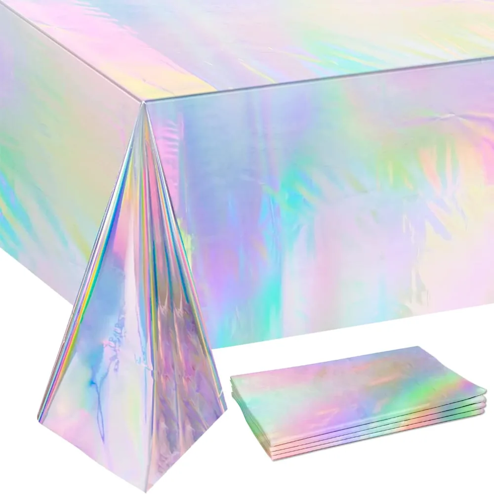 OHOME 4 Pack Iridescence Plastic Tablecloths Disposable Galentines
