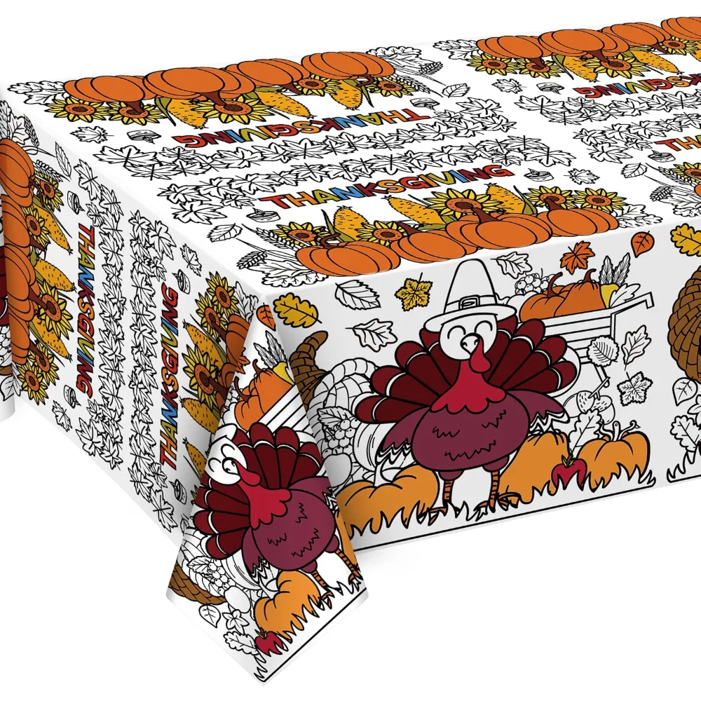OHOME 4 Pack Thanksgiving Tablecloth with Coloring Tablecloth