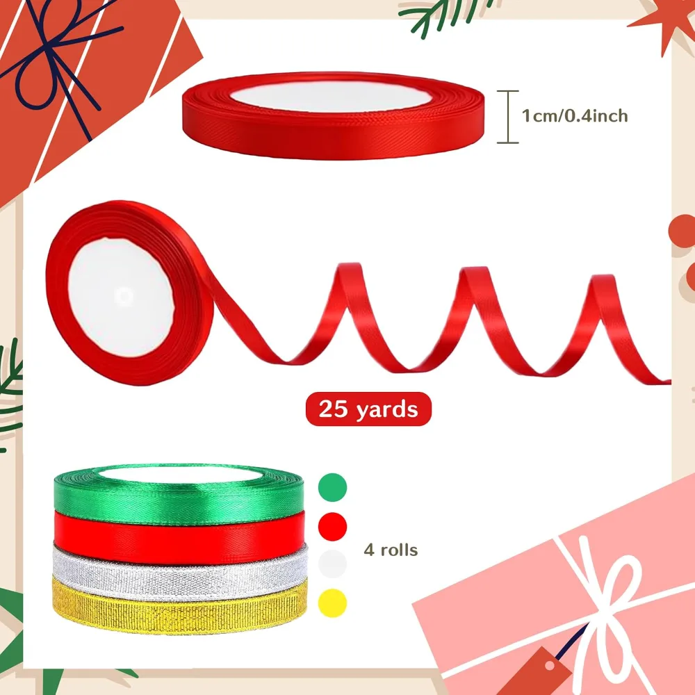 OHOME 4 Rolls Christmas Ribbons for Gift Wrapping, view 2