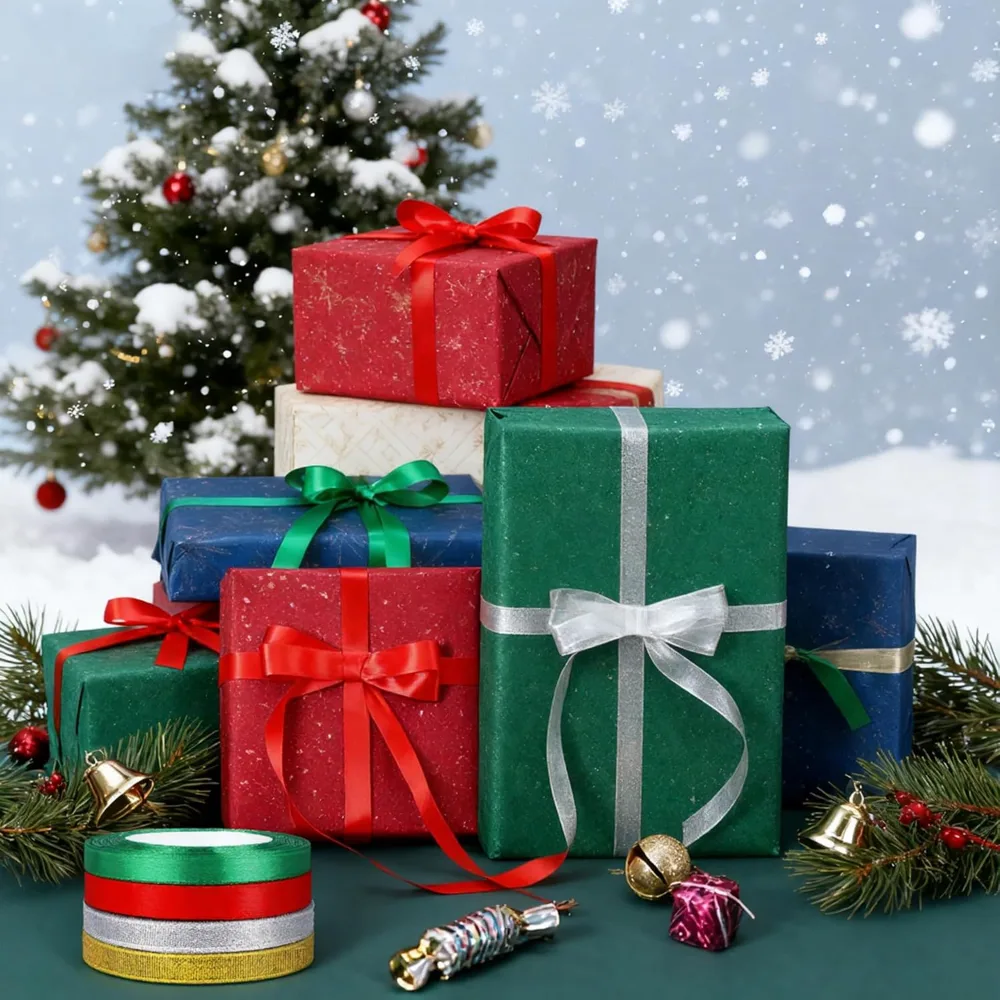 OHOME 4 Rolls Christmas Ribbons for Gift Wrapping, view 5