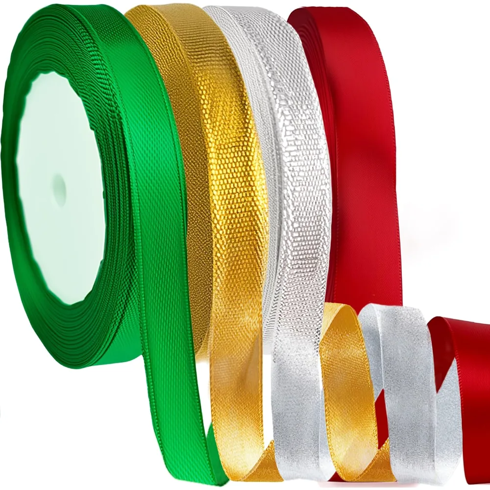 OHOME 4 Rolls Christmas Ribbons for Gift Wrapping
