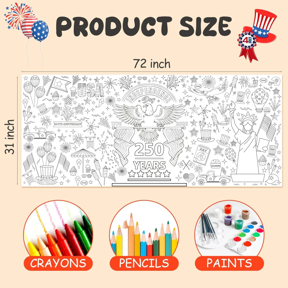 OHOME 4th of July Giant Coloring Poster/Tablecloth, view 2