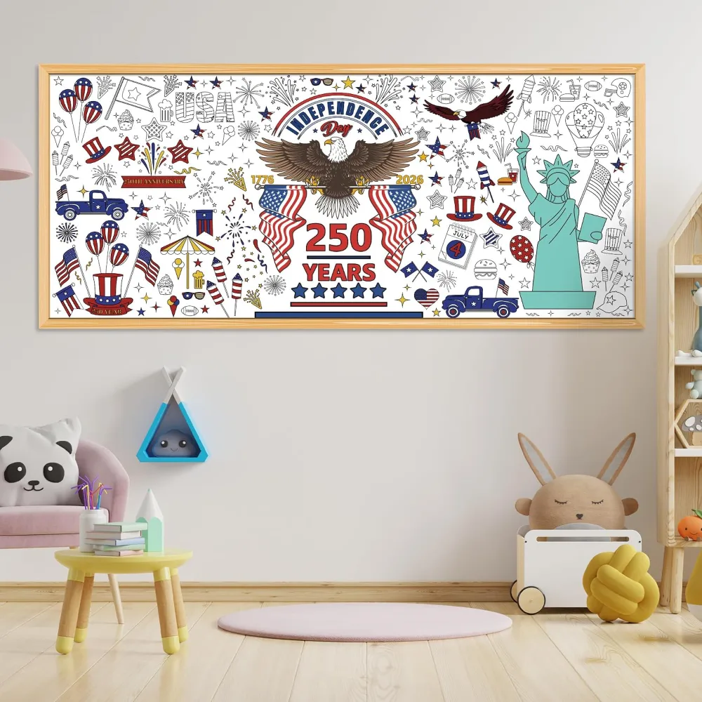 OHOME 4th of July Giant Coloring Poster/Tablecloth, view 6