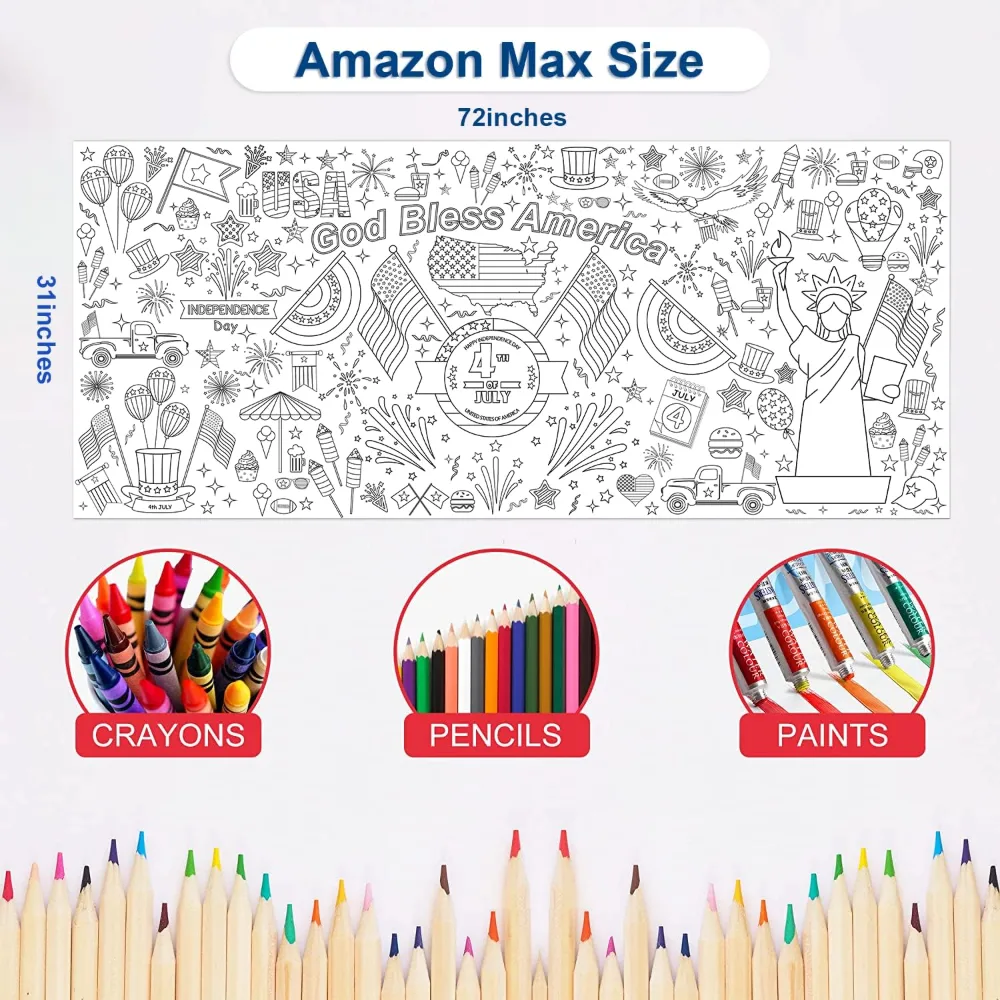 OHOME 4th of July Giant Coloring Poster/Tablecloth-4th of July, view 2