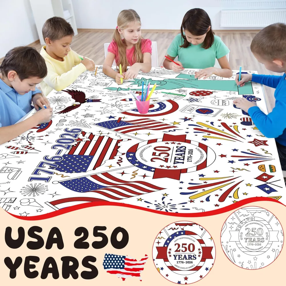 OHOME 4th of July Giant Coloring Poster/Tablecloth, view 5