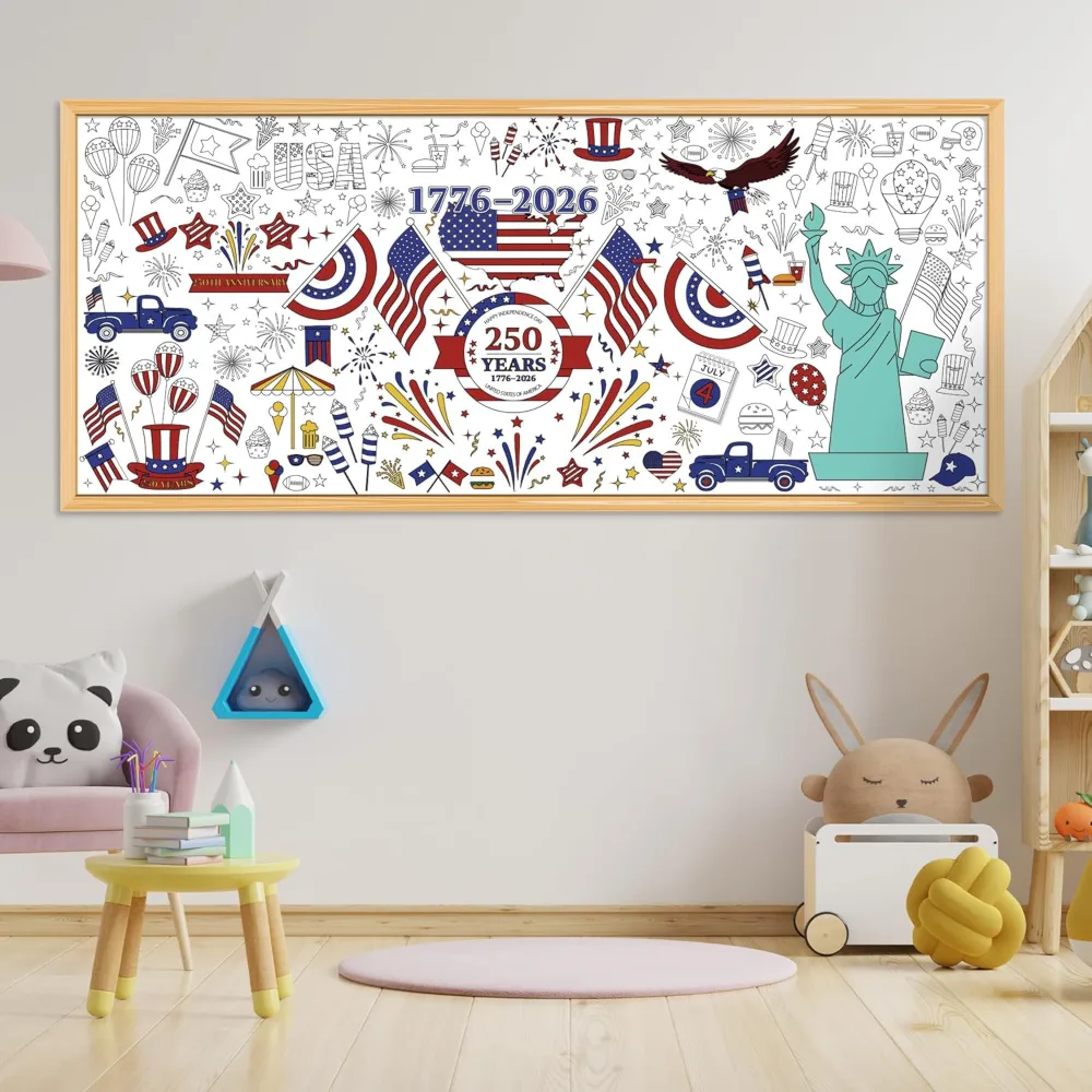 OHOME 4th of July Giant Coloring Poster/Tablecloth, view 6