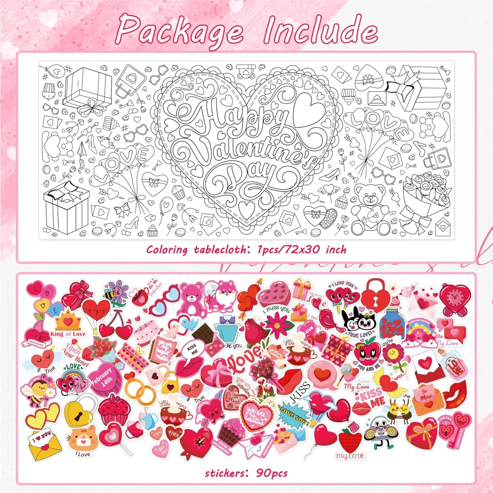 OHOME 91 PCS Valentine's Stickers with Giant Coloring Poster, view 2