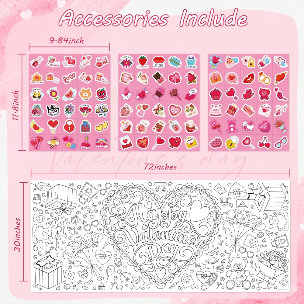 OHOME 91 PCS Valentine's Stickers with Giant Coloring Poster, view 4