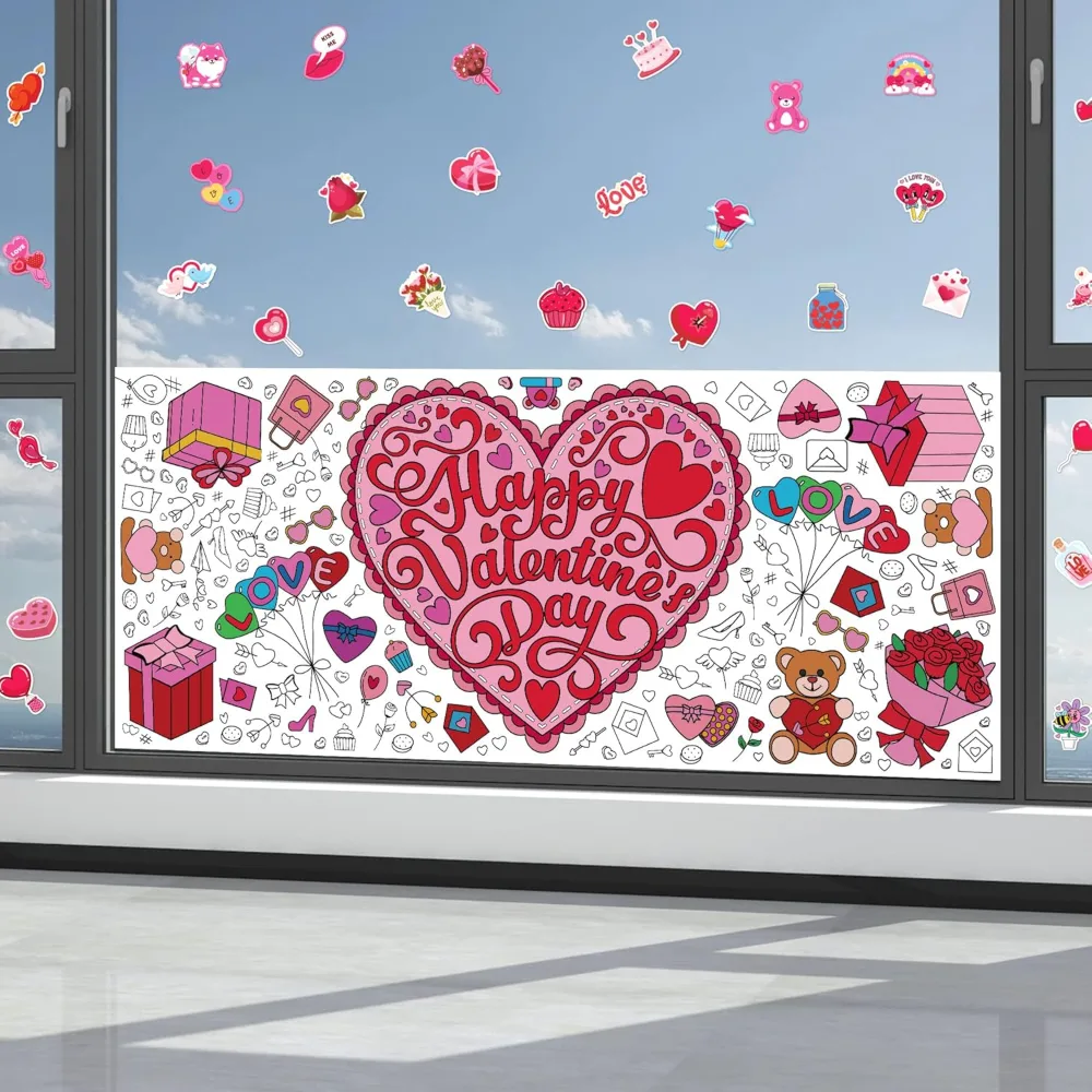 OHOME 91 PCS Valentine's Stickers with Giant Coloring Poster, view 5