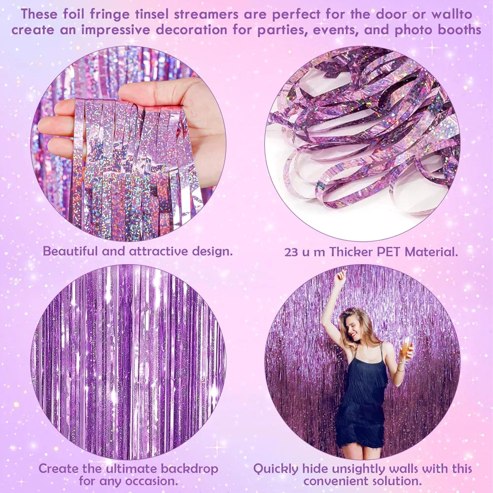 Pink Tinsel Curtain Party Backdrop Streamers, view 5