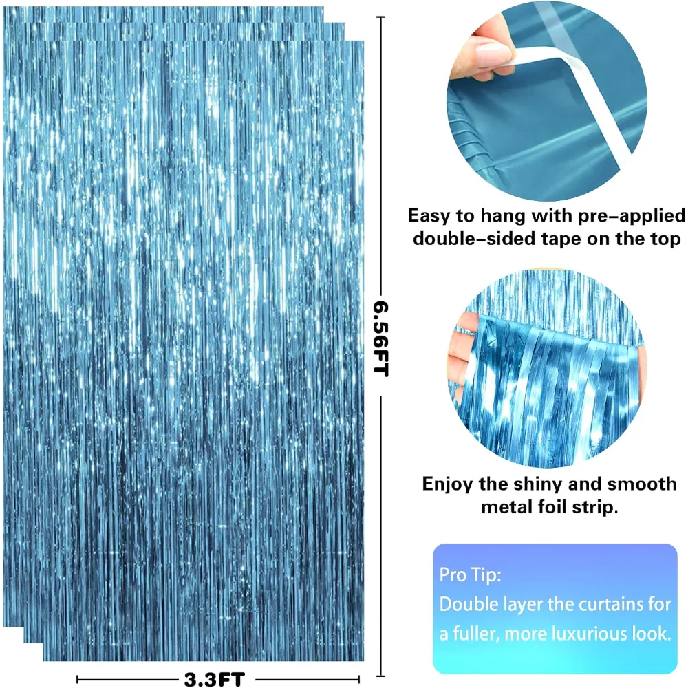 Pool Party Decorations Blue Tinsel Streamers Backdrop Banner, view 2