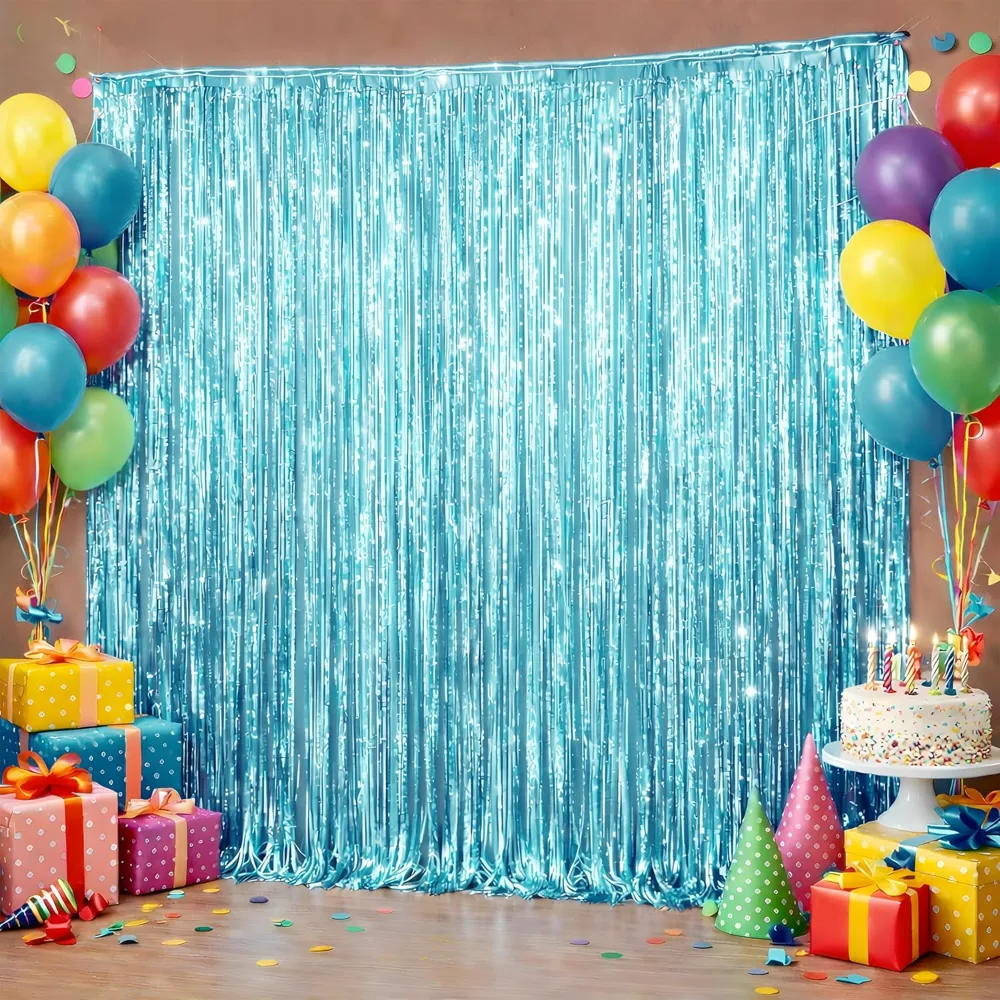 Pool Party Decorations Blue Tinsel Streamers Backdrop Banner